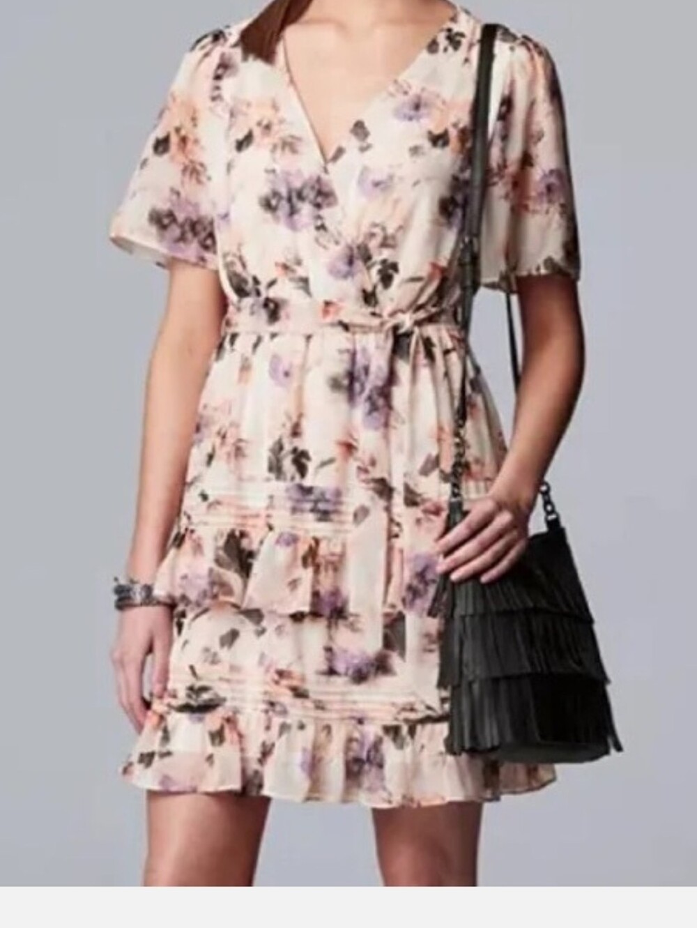 Simply Vera Vera Wang Floral Wrap V-Neck Dress in Blush Pink Size XL